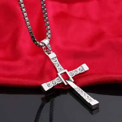 Fast and Furious 7 Moive Cross Pendant Necklace for Men Women Stainless Steel Crystal Jesus Cross Tourette Choker Jewelry Gift