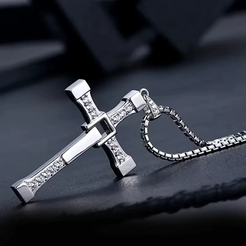 Fast and Furious 7 Moive Cross Pendant Necklace for Men Women Stainless Steel Crystal Jesus Cross Tourette Choker Jewelry Gift