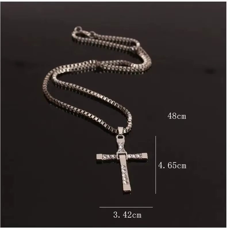 Fast and Furious 7 Moive Cross Pendant Necklace for Men Women Stainless Steel Crystal Jesus Cross Tourette Choker Jewelry Gift