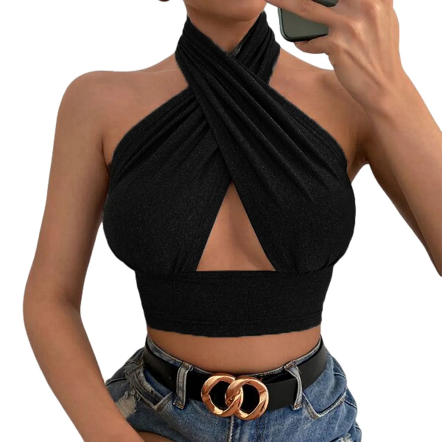 Women Summer Tank Tops Solid Cross Halter Camis Backless Crop Tops Female Camisole Cropped Top Slim Sleeveless Streetwear