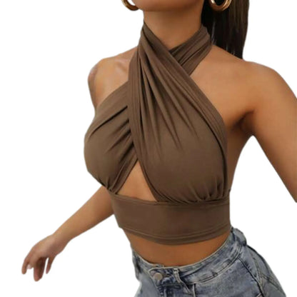 Women Summer Tank Tops Solid Cross Halter Camis Backless Crop Tops Female Camisole Cropped Top Slim Sleeveless Streetwear