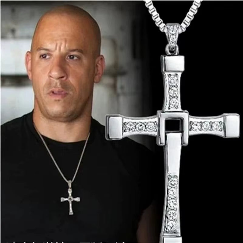 Fast and Furious 7 Moive Cross Pendant Necklace for Men Women Stainless Steel Crystal Jesus Cross Tourette Choker Jewelry Gift