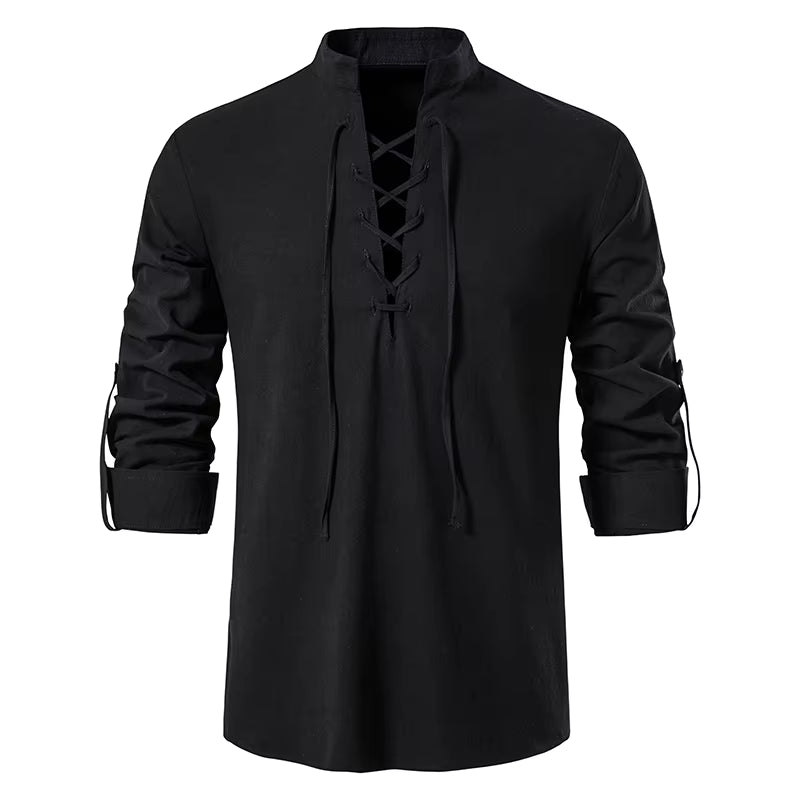 New Men'S Casual Blouse Cotton Linen Shirt Tops Long Sleeve Tee Shirt Spring Autumn Slanted Placket Vintage Yoga Shirts