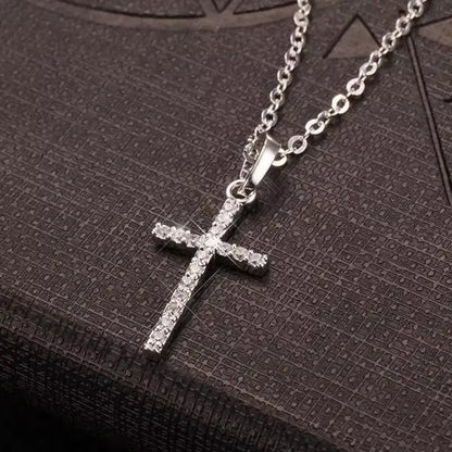 Fast and Furious 7 Moive Cross Pendant Necklace for Men Women Stainless Steel Crystal Jesus Cross Tourette Choker Jewelry Gift